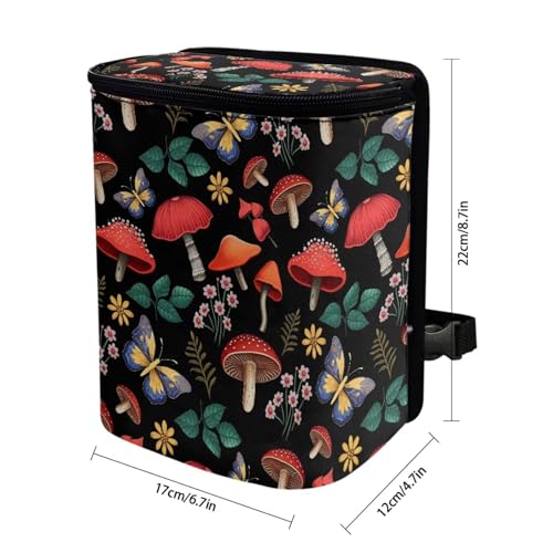 Image of Car Trash Can with Lid Leak Proof Cars Trash Bag Hanging Sedan Garbage Can Accessories Multipurpose Storage Container for Back Seat, Forest Mushroom Floral
