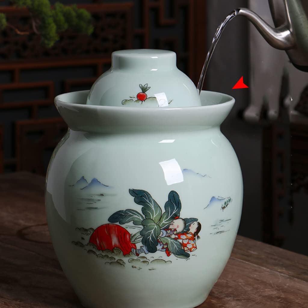 Keramik-Gärgefäß, Traditioneller chinesischer Gärtopf mit Wasserverschluss und Gärspund for Essiggurken(3.5KG)