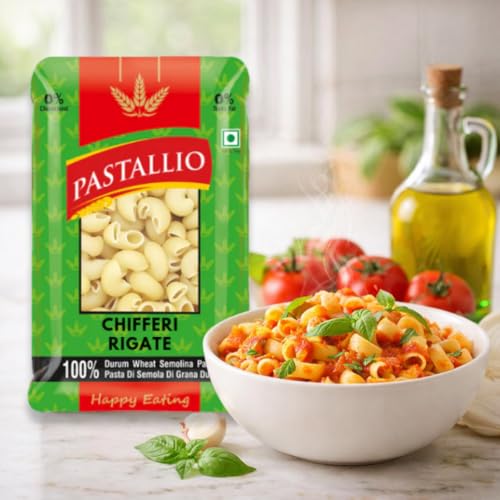 Image of Pastallio Shell & Chifferi Rigati Pasta | 500g x 2packs (1kg) | Made of 100% Durum Wheat Semolina (Suji)