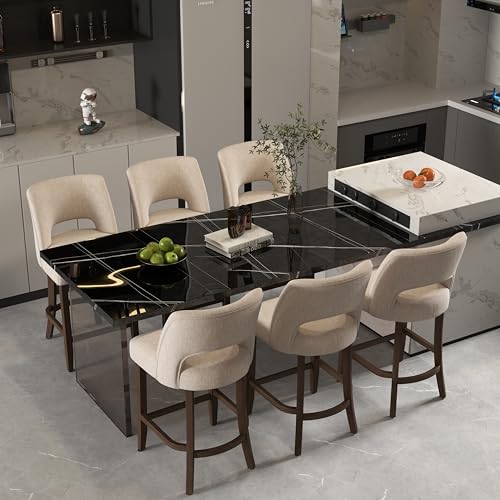 Image of VKNOW Bar Stools Set of 2, 26 inch Upholstered Counter Height Bar Stools, Modern Counter Stools with Wood Legs for Kitchen Island Dining Room Bar, Beige