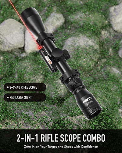 Pinty Rifle Scope Combo, 3-9X40 Air Rifle Scope With Red Laser, Tactical Duplex Airsoft Gun Scope With Ring Scope Mounts Fits 20Mm Picatinny Weaver Rails For Rifles #TOP1