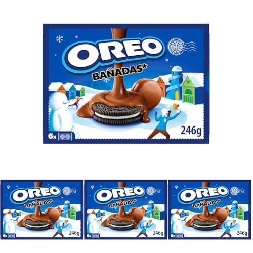 Oreo Banadas Choco, Biscotti con copertura al Gusto di Cioccolato al Latte, Il tuo Oreo avvolto da una golosa copertura di Cioccolato, 246g (6 monoporzioni da 41g) (Confezione da 4)