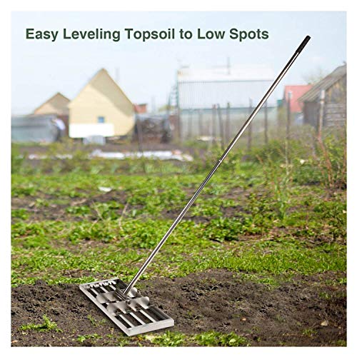IWONGO Lawn Leveling Tool 30'' x 10'' - Rake Leveling with 72'' Long Stainless Steel Handle, Lawn Levelers for Soil Dirt Sand Top Dressing