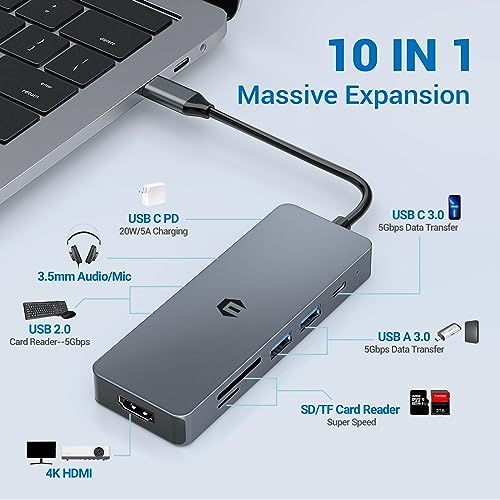 USB C Hub compatible Surface Pro 8 avec lecteur de carte TF et dock USB 3.0