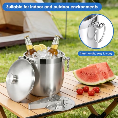Stainless Steel Ice Bucket, 3L Double Wall Insulated Ice Bucket with Lid and Tongs, Keeps Ice Cold Longer, for Wine, Champagne & Cocktails, Parties & Drinks - Image 5