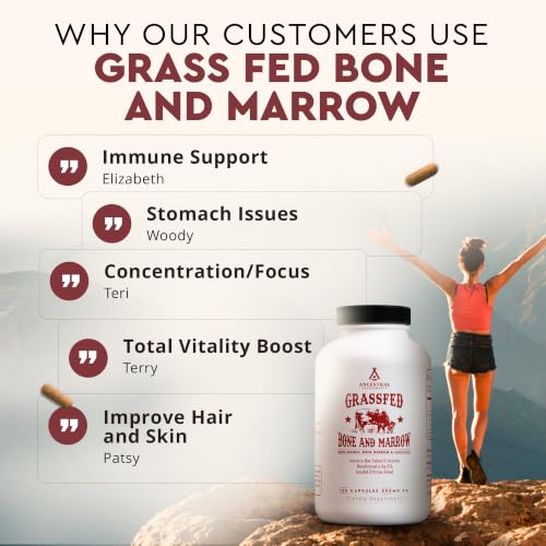 Ancestral Supplements Grass Fed Beef Bone and Marrow Supplement, 180 Ct | Whole beef bone marrow extract supports skin, oral health and joint wellness in a whole-body grass fed formula.
