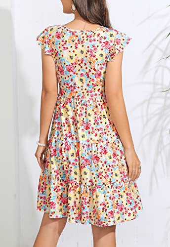 Image of Lamilus Summer Dresses for Women 2026 Ruffle Sleeve V Neck Non-See Through Tiered Babydoll Mini Dress Graduation Beach
