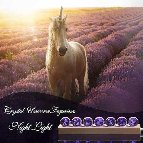 Image of Qianwei 3D Crystal Ball Unicorn Gifts for Women Men - 7pcs Unicorn Decor Glass Figurines Statue Stuff for Room Decorations Birthday for Lovers Keepsake Paperweight