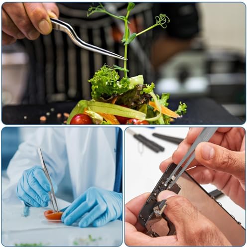 Image of 3 Pcs Tweezers for Kitchen, Premium Stainless Steel Precision Cooking Tweezers, Food Plating, Garnishing, Removing Fish Bones, DIY Craft, Plant Care