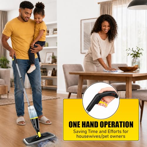 Image of Spray Mops for Floors Cleaning: Hardwood Floor Mop Wet Dust Mop Refillable | Swivel Head Lightweight for Elderly, 3 Washable Pads for Swiffer PowerMop, Microfiber Flat Mop, for Tile Vinyl Multi-surface