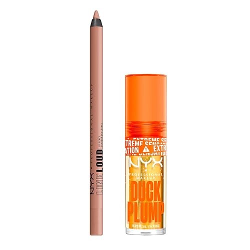 Bundle of NYX Professional Makeup Lipgloss mit Schmollmund-Effekt, Duck Plump Lip Lacquer, Clearly Spicy + NYX Professional Makeup Lipliner, Line Loud, 03 Goal Crusher