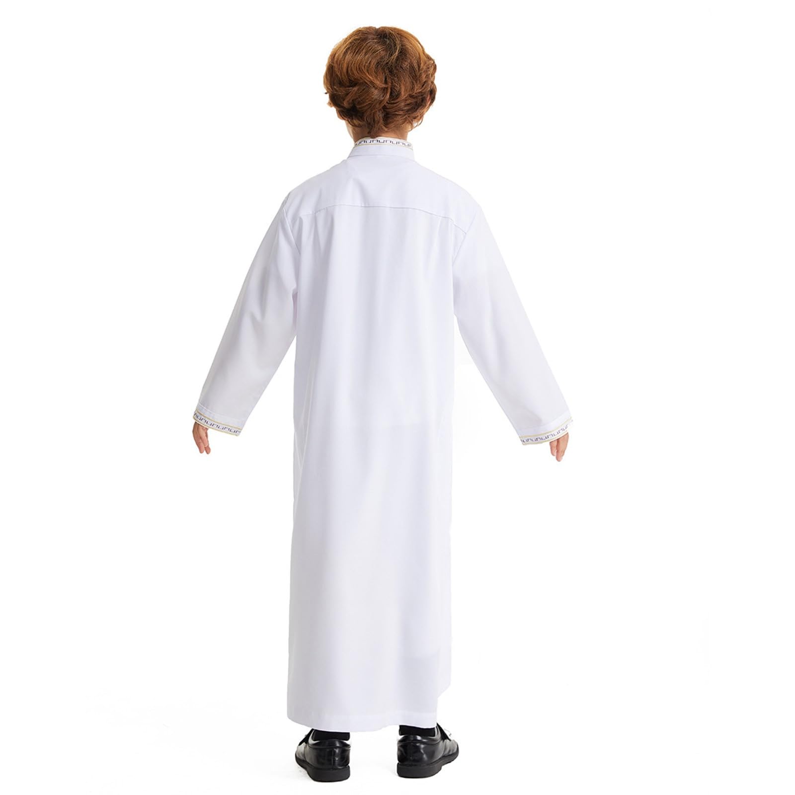 Eid ubrania dla chłopców biała Thobe muzułmańska szata z długim rękawem zapinana na guziki chłopcy Jubba z kieszeniami kaftan haftowana odzież narodowa Abaya dla dzieci na prezenty Eid i piątkowe