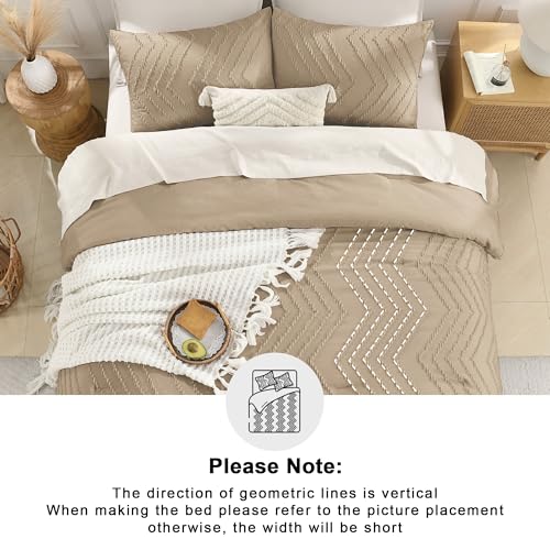 Image of Andency Taupe Comforter Set Full Size, Boho Soft Warm Tufted Bedding Comforter Sets for Full Size Bed, 3 Pieces Aesthetic Chevron Farmhouse Cute Bohemian Textured Bed Set