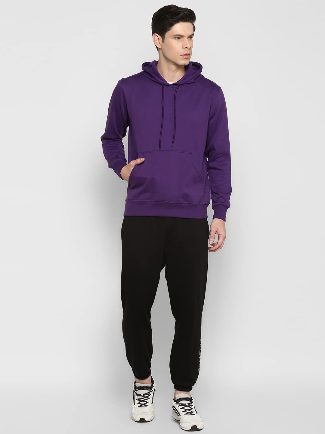 Alan Jones Clothing Men’s Solid Hooded Sweatshirt | Drawstring Hood, Kangaroo Pocket, Ribbed Hem | Regular Fit | Sizes S–5XL | Multiple Colors (Purple_M) 2
