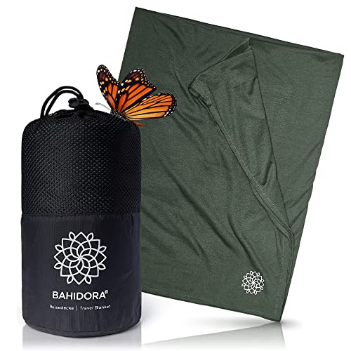Bahidora® Manta de viagem 200 x 150 cm. Manta de campismo para exteriores, feita com material Coolmax - ideal como acessório de viagem. Tamanho da mochila pequena, macia e respirável