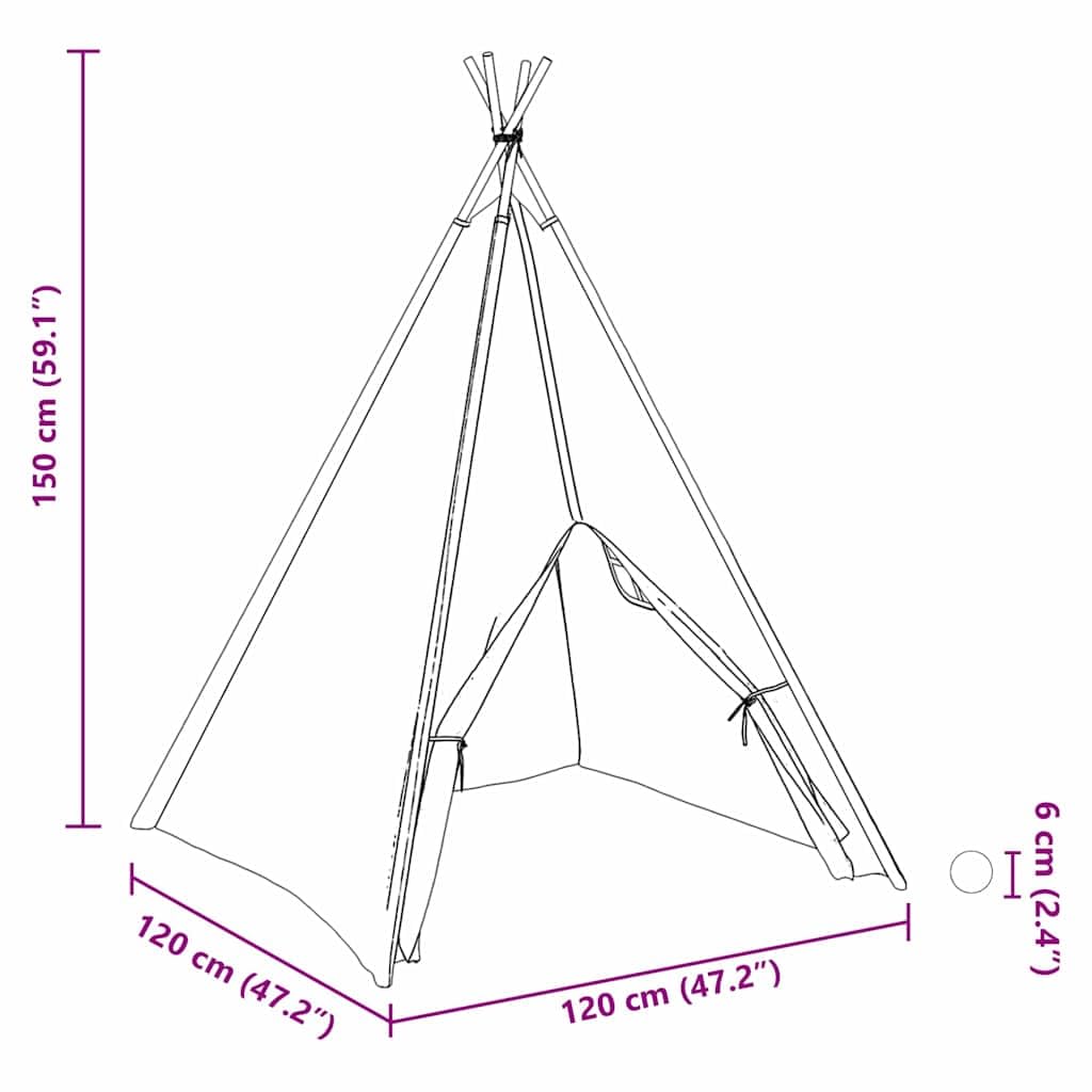 Teepee Zelt Weiß mit Stoff und Plastik 120 x 120 x 150 cm, leichtes Spielzelt für Kinderzimmer und Garten, tragbar und faltbar, ideal für drinnen und draußen