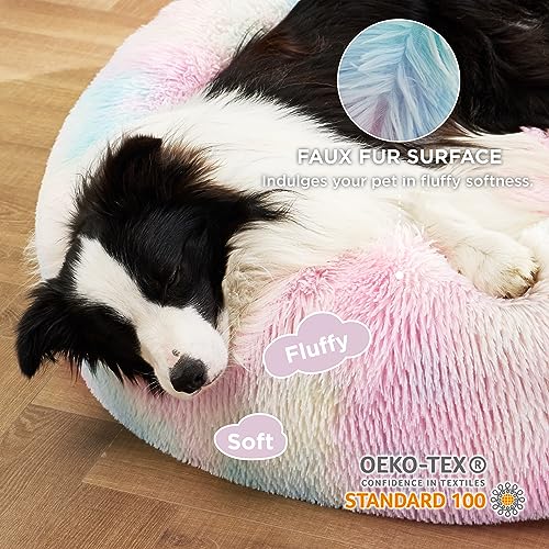Image of Bedsure Calming Dog Beds Large Sized Dog Donut Washable Pet Bed,36ins Multi Color