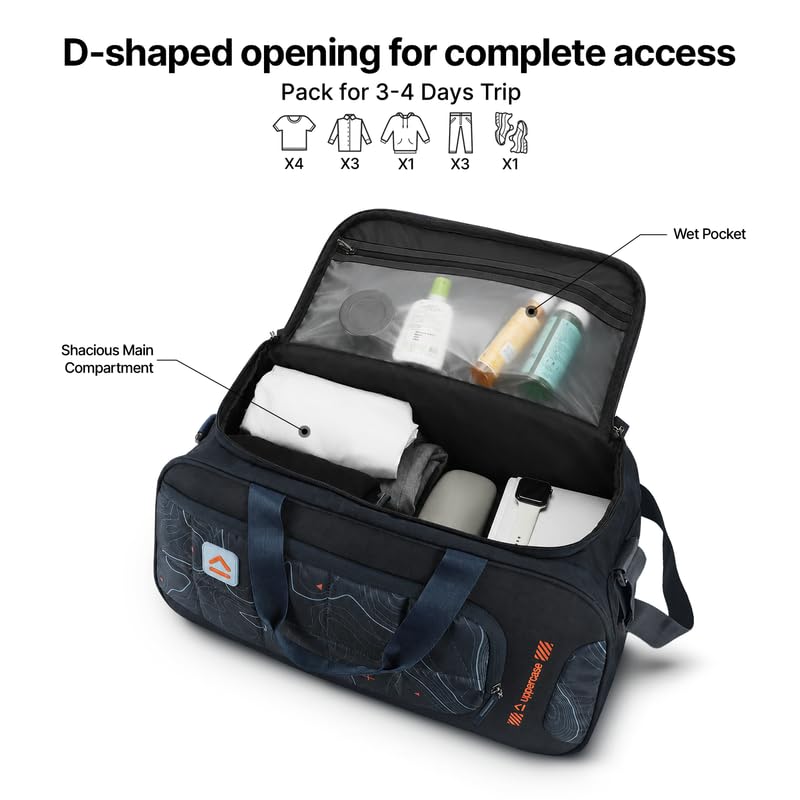 Image of uppercase Topo 50cm Duffle Bag | 36 LTS | Dust Resistant Travel Bag | Spacious Main Compartment | Adjustable Shoulder Strap |Sustainable Duffle Bag for Women & Men | 1500 Days Warranty (Blue)
