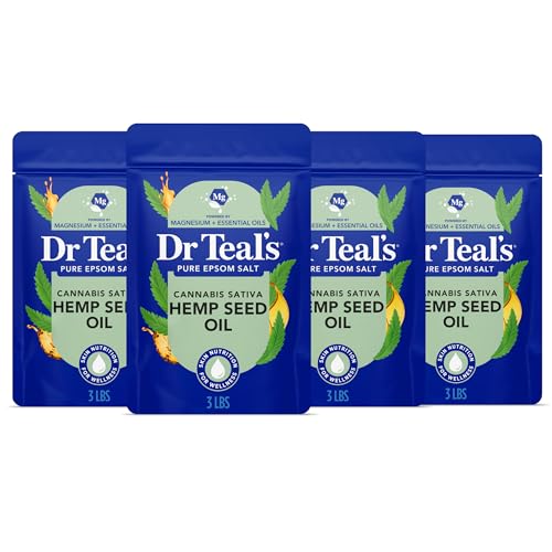 Dr Teals Pure Epsom Salt Cannabis Sativa Hemp Seed Oil 3 lb (Pack of 4)