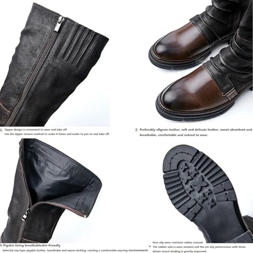ADMLZQQ Men's Knee High Knight Boots Leather Cosplay Boots Equestrian Riding Tall Boots Side Zipper Motorcycle Combat Boots 5