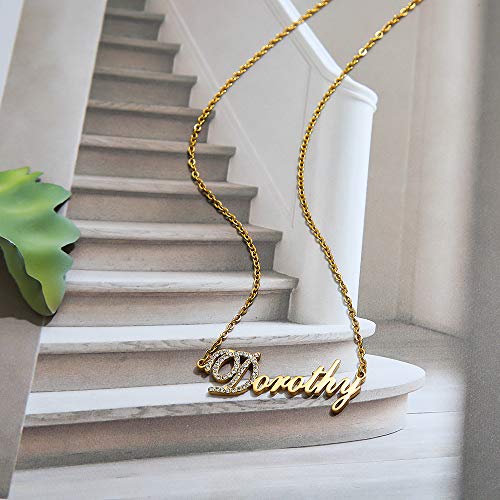 Personalized Custom Name Necklace Stainless Steel Crystal Pendant in Gold Plated Custom Made with Any Name Chain3