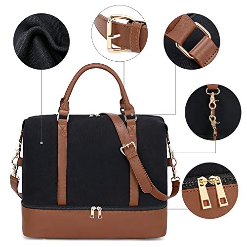 BLUBOON Weekender Overnight Bag for Women Ladies Travel Tote Duffel Bag with Shoe Compartment Canvas Carry On Bag for Airplanes (289 Black)