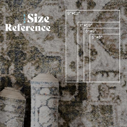 Image of AMERLIFE 5'x8' Wilton Collection Area Rug, Durable Low Pile Non-Slip Washable Rug for High Traffic Areas, Distressed Floral Pattern Vintage Rug for Living Room, Bedroom, Dining Room,Light Green