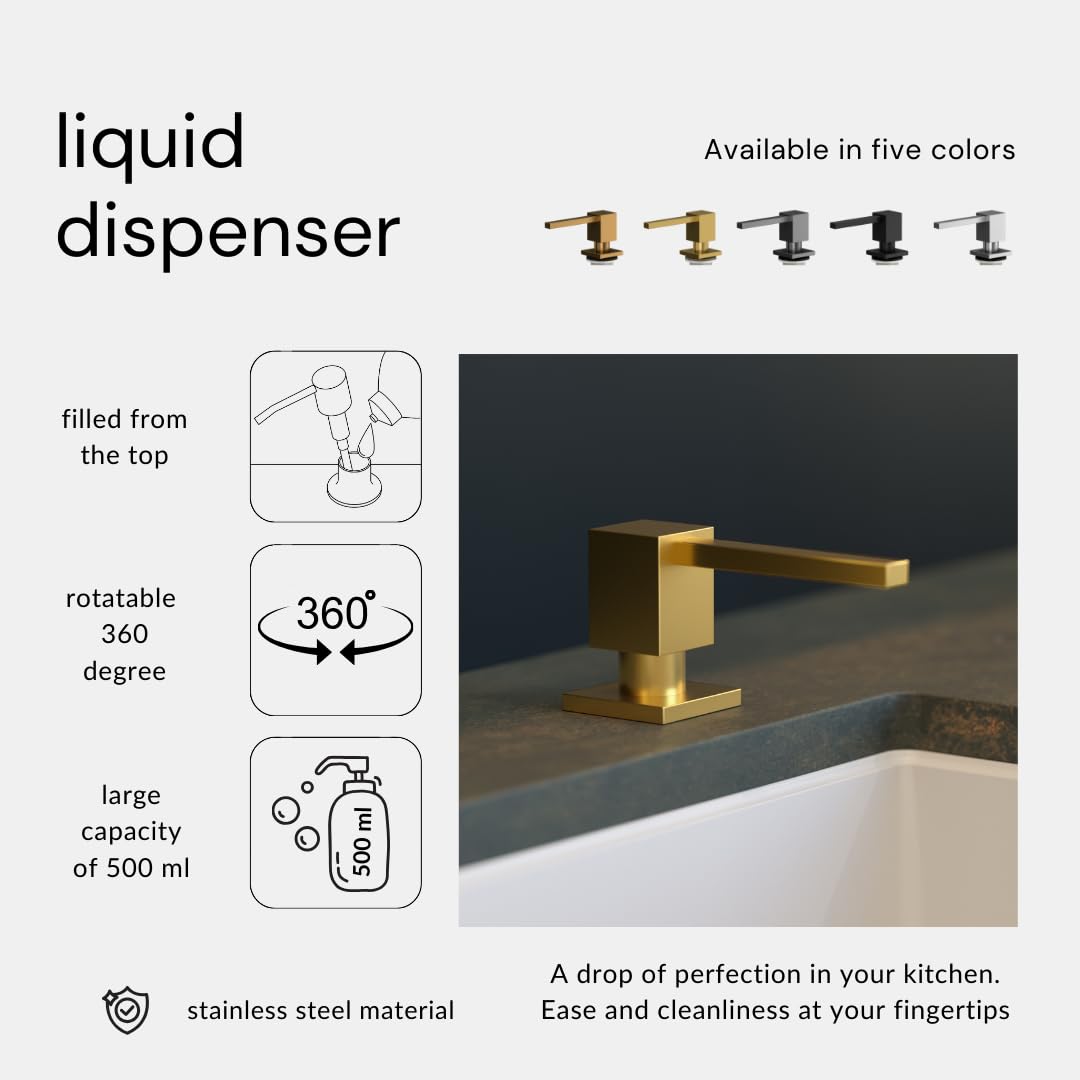 QUADRON Seifenspender Emma Edelstahl 350ml Spülmittelspender, Metall & Plastic Nachfüllbarer Soap Dispenser, Spender Geeignet für Küche, Handseife, Shampoo, Duschgel, Waschmittel, Bad