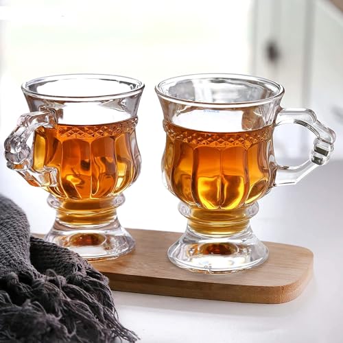 Image of VILON Italian Premium Glass Tea Cup Set | Coffee Mugs with Handle Transparent Drinking Cup for Milk, Cappuccino, Hot Chocolate & Cold Beverages | 150ml| Set of 6 (TEAMUG 150ML 6)