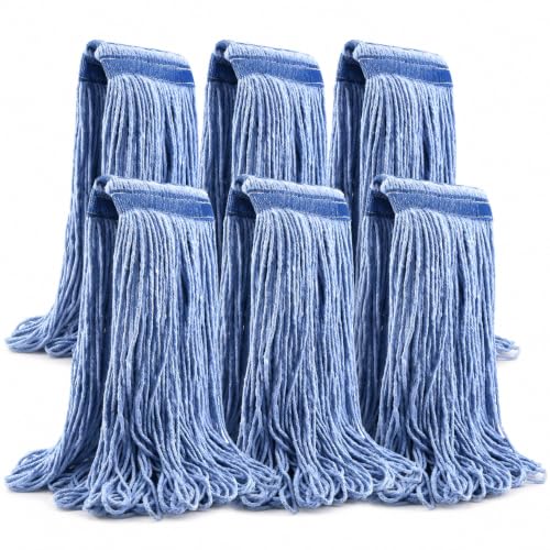Image of 24 oz Loop-End Cotton String Mop Head, Heavy Duty String Mop Refills, 6 Inch Headband, Mop Head Replacement for Home, Industrial and Commercial Use (blue-6pc)