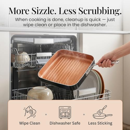 Image of GOTHAM STEEL 10.5 inch Non Stick Grill Pan for Indoor Cooking, Stovetop, Copper