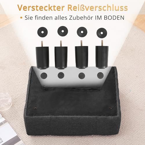 LUE BONA Fußhocker, Sitzhocker, Fusshocker, Polsterhocker Leinenoptik Klein Hocker mit Hoher Polsterung und Robusten Beinen… – Ansicht 6