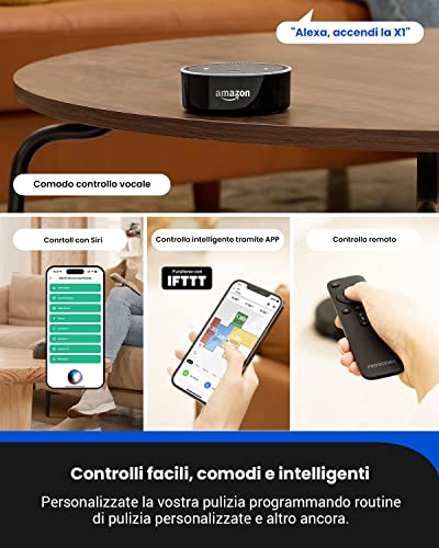 Proscenic Floobot X1 Robot Aspirapolvere Lavapavimenti, Aspirazione 3000Pa con Svuotamento Automatico, Lavaggio con Vibrante, Controllo Smart APP & Alexa per Peli Animali/Capelli/Polvere