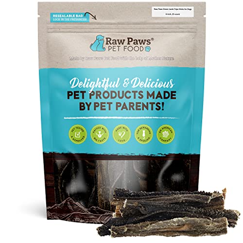 Raw Paws Green Lamb Tripe Sticks for Dogs, 25-Pack - Single Ingredient, Crunchy...