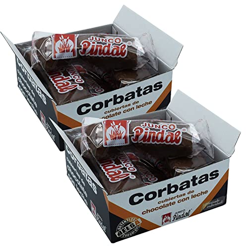 JUNCO PINDAL Corbatas de Unquera Bañada en Chocolate con Leche, Envase Individual, 12 unds (Pack 2 Cajas de 6 Unds)