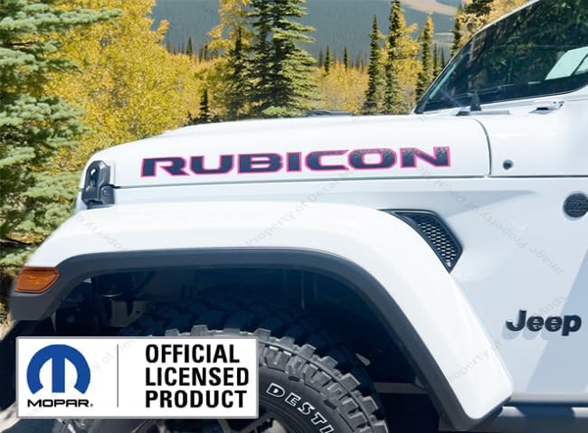 Decal Mods Rubicon Hood Graphic Vinyl Decal fits Jeep Rubicon JL/JT (2018-2025) Matte Black topo Lines with Hot Pink Outline (Set of 2) - CHOTPNK | UV1A1