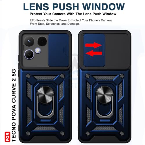 Image of AESTMO Tough Armor Tecno Pova Curve 2 Bumper Back Case Cover | Ring Holder & Sliding Camera Shield Cover | 360 Degree Protection Back Case Cover for Tecno Pova Curve 2 (Blue)