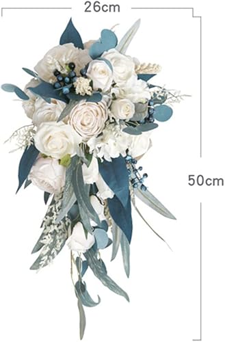 Miniatura 4 de Ramos de boda para novia, 10 pulgadas, color azul pavo real, champán, rosa, gotas de agua, ramo de lanzamiento artificial, para boda, al aire libre,