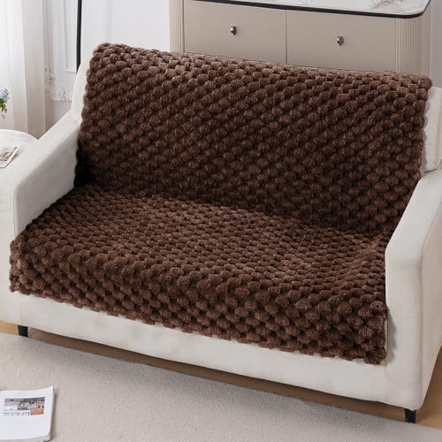 Image of HOKIPO Luxury Rabbit Wool Plush Fluffy Sofa Cover for 2 Seater Sofa | Full Protection for Sofa Seat and Back | 'BunnySoft Series' (180x120 cm), Dark Chocolate (AR-6667-DCHOC)