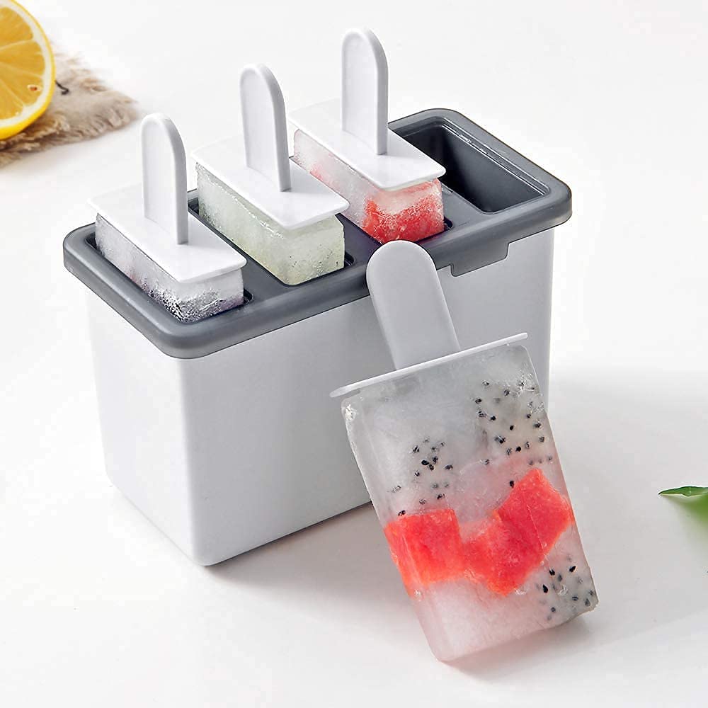 Semito Set Of 4 Plastic Reusable Ice Pop Makers, Homemade Popsicle Frozen Ice Cream Moulds Tray Kulfi Candy Ice Lolly Mold (2) - 12.2X5.6X8.4 Cm (B0966C7TDX) Amazon Price History, Amazon Price Tracker
