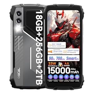 OSCAL Pilot 1 Outdoor Handy 15000mAh 33W, Outdoor Smartphone Ohne Vertrag 18GB+256GB/2TB,138dB Lautsprecher, 6.67" 90Hz, 50MP+32MP, 170 Lumen Dual-LED Baustellenhandy, Dual 4G/OTG/GPS/NFC