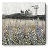 Farmhouse wall art for living room classical scenery canvas print rustic countryside wildflower field landscape nature wilderness meadow picture vintage windmill barn painting framed artwork 24x24inch  urban country home decor