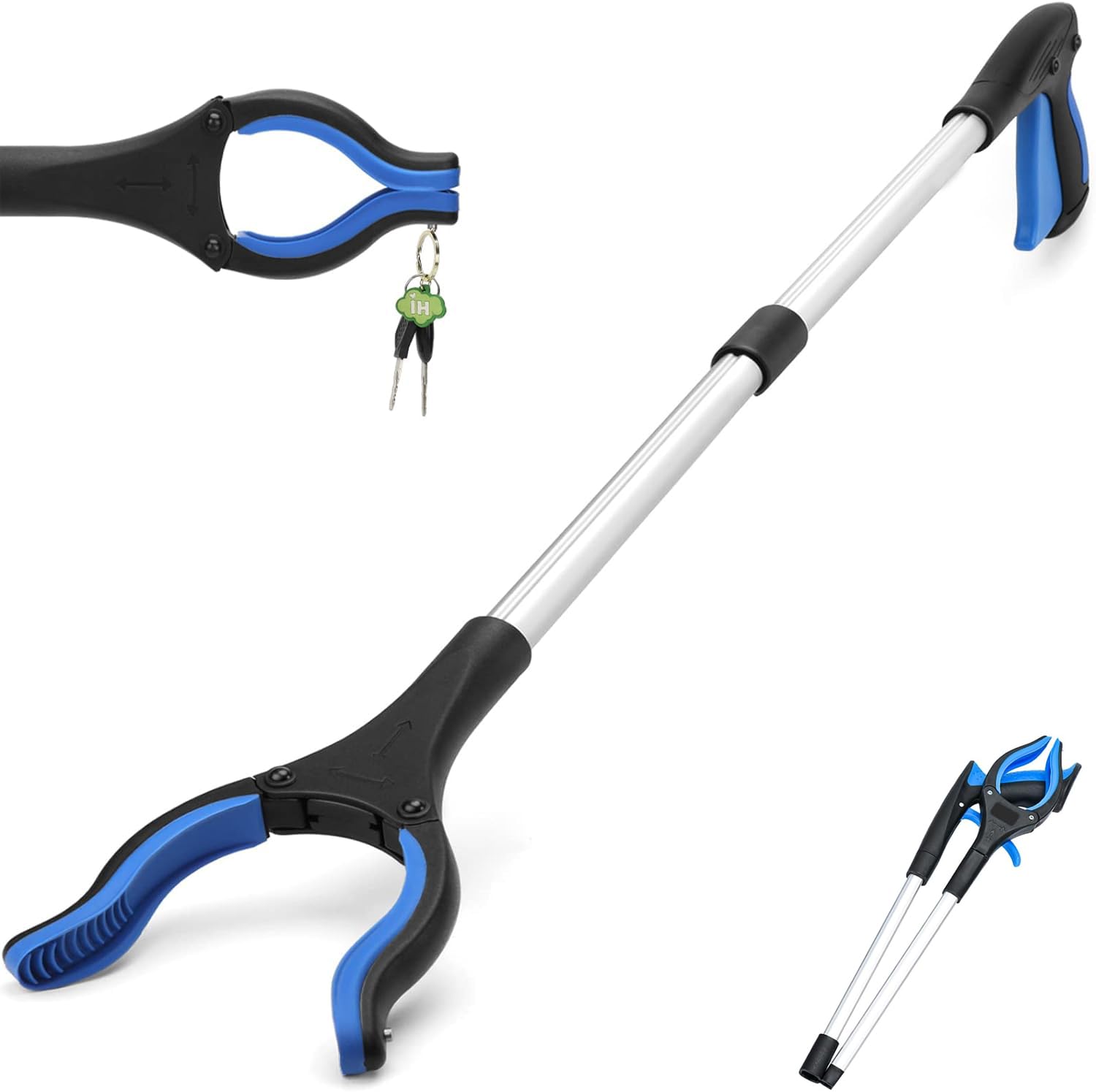 80 cm Long Trash & Garbage Picker Grabber, Lightweight Aluminium & Rustproof, Litter Pick Up Stick, Trash Tong, Reaching Assist Tool, Reacher Tool for Elderly, Garden Nabber, Arm Extension (blue)