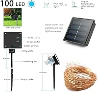 Vista 7 de Guirnalda de luces solares extralargas para exteriores, paquete de 2 unidades de 100 luces solares LED de 39 pies para exteriores, alambre de cobre