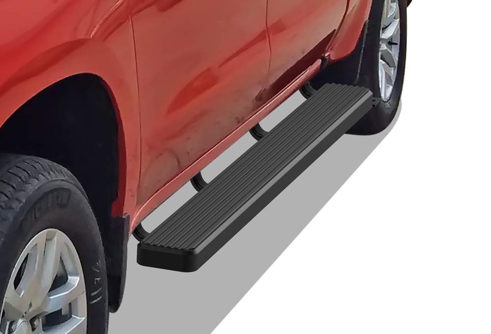 APS 6in Black Stainless Steel Running Boards Compatible with Chevy Silverado GMC Sierra Crew Cab 19-25