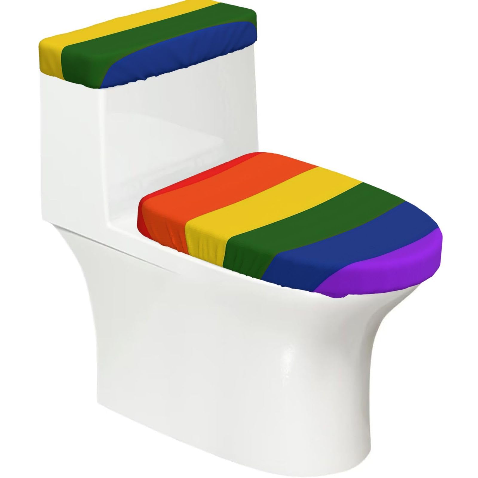 Rainbow Flag Print Bathroom Decor Toilet Lid Cover And Tank Covers, Restroom Accessories Fits Most Round