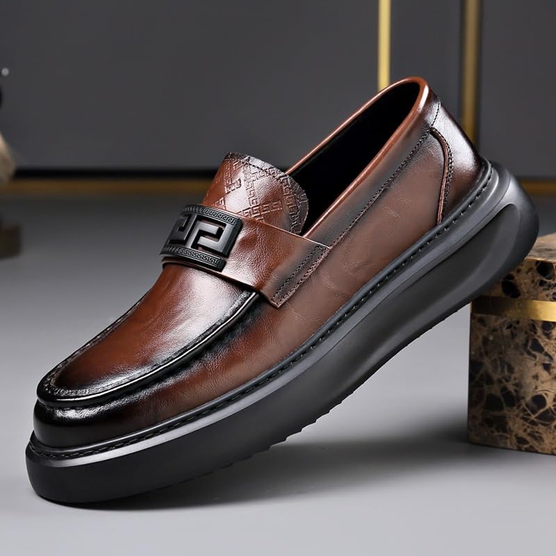 Men's Black/Brown Leather Platform Chunky Slip-On Penny Loafers Comfortable Cowhide Soles Non-Slip Slip-On Walking Shoes2