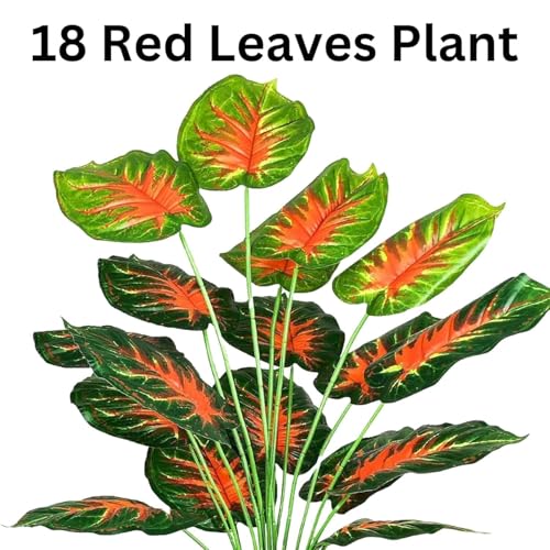 Image of Artificial Plant Tall Realistic Faux Green Plant for Indoor Outdoor Home Office Balcony Decor | No Maintenance (Red Monstera 26Inch | Black Pot)