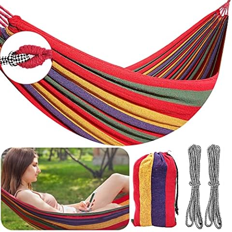 Garden Cotton Hammock, FORYNXHWIN Outdoor Garden Camping Hammock with Carry Bag, 190 x 100 cm ,Weight Capacity 150 kg, for Travel, Garden and Beach Cover