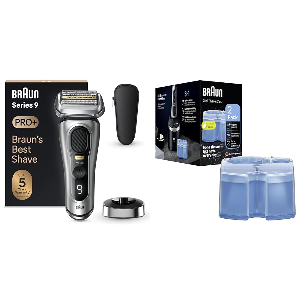 Braun Series 9 PRO+ Rasoio Elettrico Barba, Regolabarba Uomo, Rifinitore di precisione + ShaverCare 3In1 Cartucce Di Ricarica ORIGINALI Per Stazione SmartCare